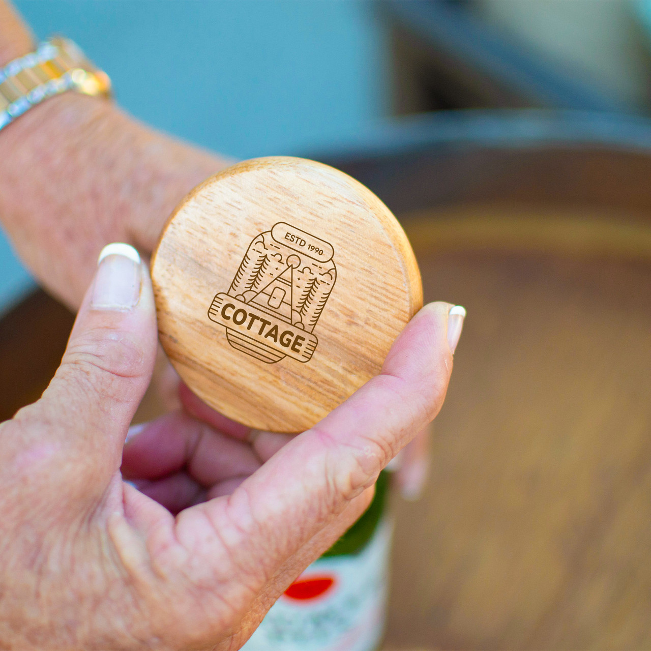Round Wood Bottle Opener with Back Metal Jaw - Print Product